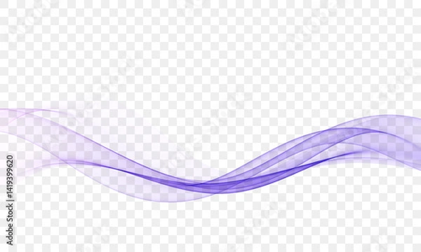Fototapeta Wavy transparent lines in blue color, flow vector abstract wave on white background.