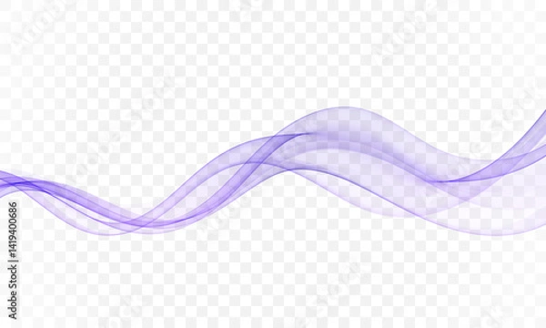 Fototapeta Wavy transparent lines in blue color, flow vector abstract wave on white background.