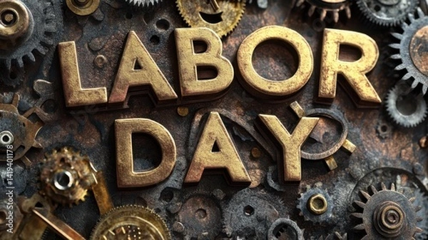 Fototapeta Labor Day Theme with Gears Engine Elements for Mechanical Design