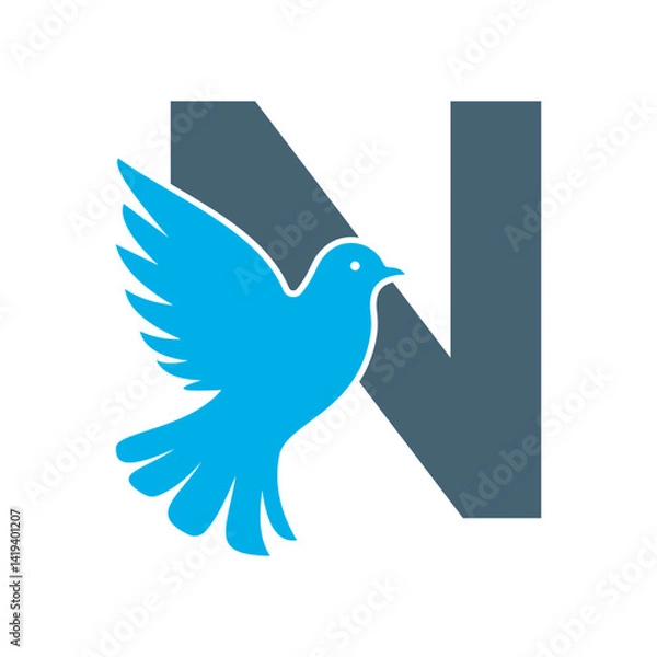 Fototapeta Initial Pigeon Logo combine with letter N vector template	