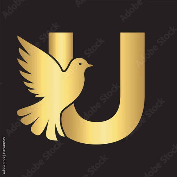 Fototapeta Initial Pigeon Logo combine with letter U vector template	