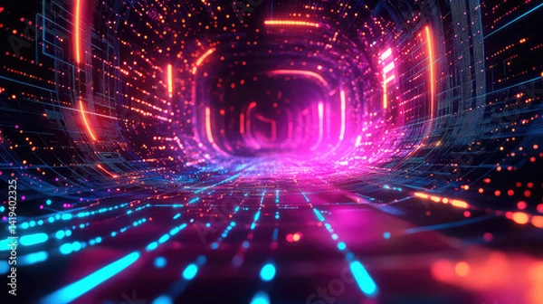Obraz Neon Tunnel Digital Abstract with Vibrant Lights