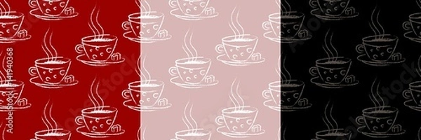 Fototapeta seamless background with a hot drink in a mug in hand drawn style