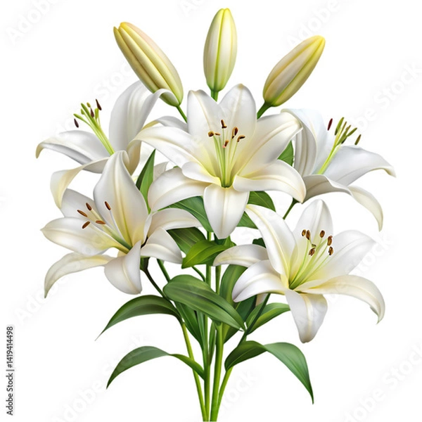 Fototapeta Beautiful White Lilies HighResolution Flower Image for Backgrounds and Designs isolated on transparent background