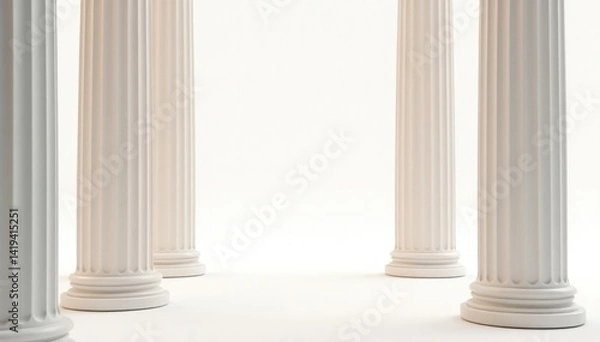 Fototapeta Elegant Roman-style columns against a stark white backdrop, monument, classic, image