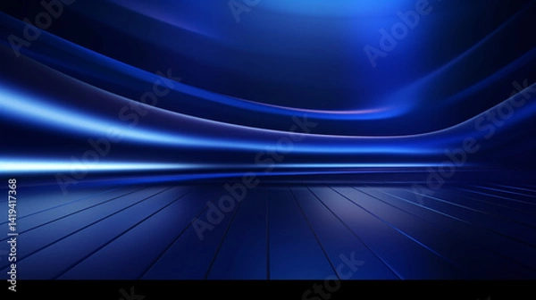 Fototapeta Abstract royal blue banner with blurry background, half-circle stage design, perfect for modern digital displays.

