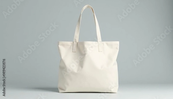 Fototapeta White canvas tote bag, long handles, side view , sustainable, bag design, template
