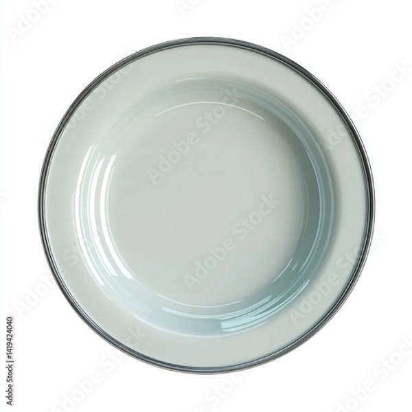 Fototapeta A simple, elegant white plate with a sleek gray trim, perfect for any culinary creation. The plate's clean lines and minimalist design make it ideal for showcasing food