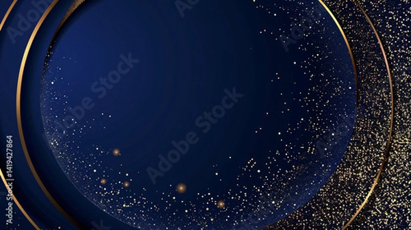 Fototapeta Minimalist royal blue background with golden glitter circles, perfect for elegant, luxurious visual presentations.

