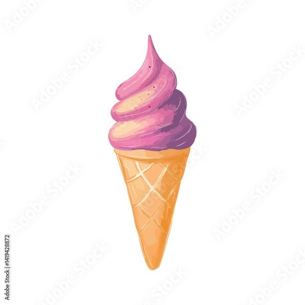 Obraz Hand drawn ice cream in waffle illustration on isolated white background