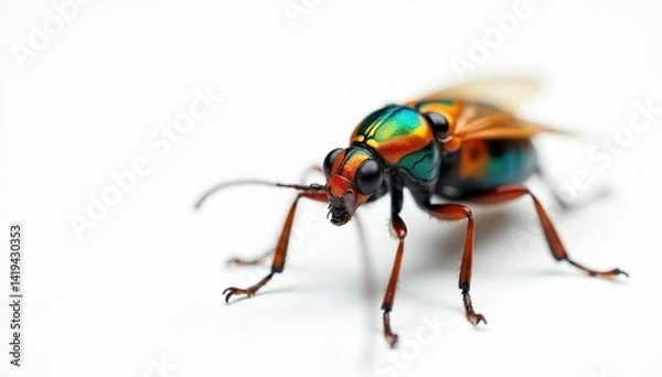 Fototapeta Close-up of colorful insect on white background, studio, pattern