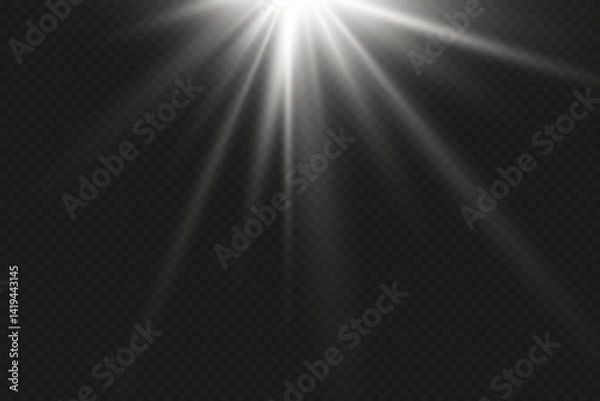 Fototapeta White glowing light rays. On a transparent background.