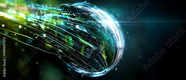 Fototapeta Dynamic energy sphere digital space abstract art sci-fi environment close-up view futuristic concept for seo impact