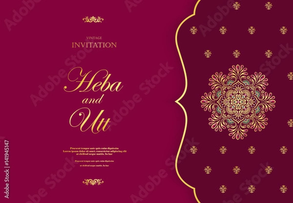 Obraz Wedding or invitation card  vintage style  with  crystals  abstarct pattern background  ,vector element eps10 illustration,indian,islam,wedding,invitation