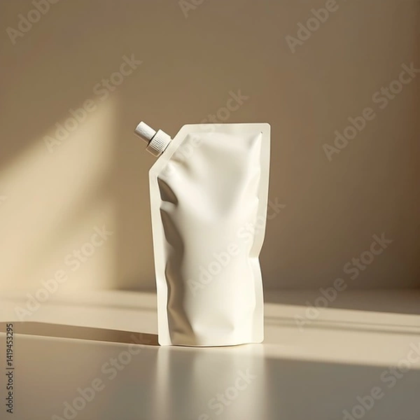 Fototapeta Refill Pouch Mockup for Cleaning Liquid – Standing on Shelf, Minimal Packaging Display