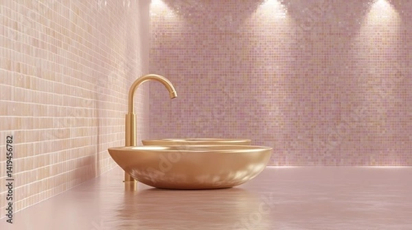 Fototapeta A vibrant artistic lavabo with handcrafted mosaic tiles in fiery red and orange hues, the abstract wall pattern extending seamlessly from the basin to the background.