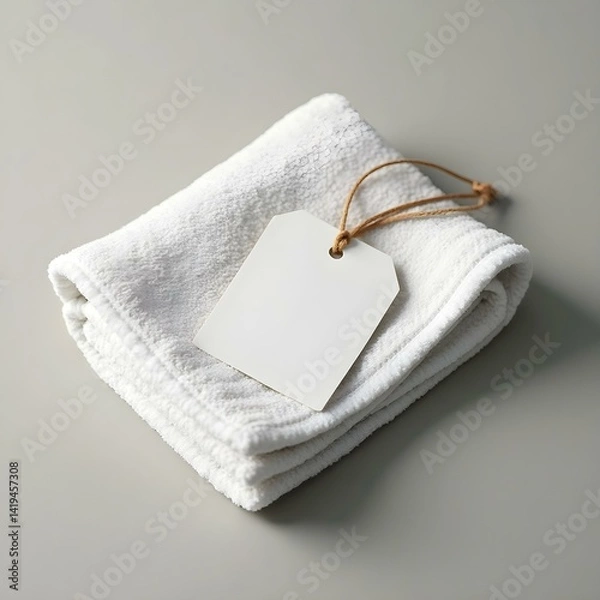 Fototapeta Folded Microfiber Towel with Blank Brand Tag – Clean and Minimal Mockup