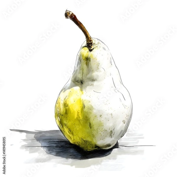 Fototapeta Pear Portrait: A solitary pear, its textured skin and gentle shadows hint at ripeness, captured in a vibrant composition.