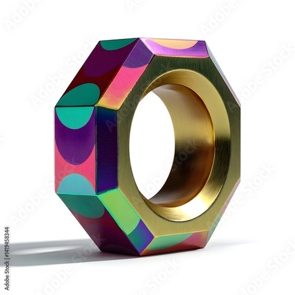 Fototapeta Abstract Nut with Colorful Design: a close-up shot of an abstract nut design with a kaleidoscope of vibrant colors, reflecting an artistic blend of industrial form and creative expression.
