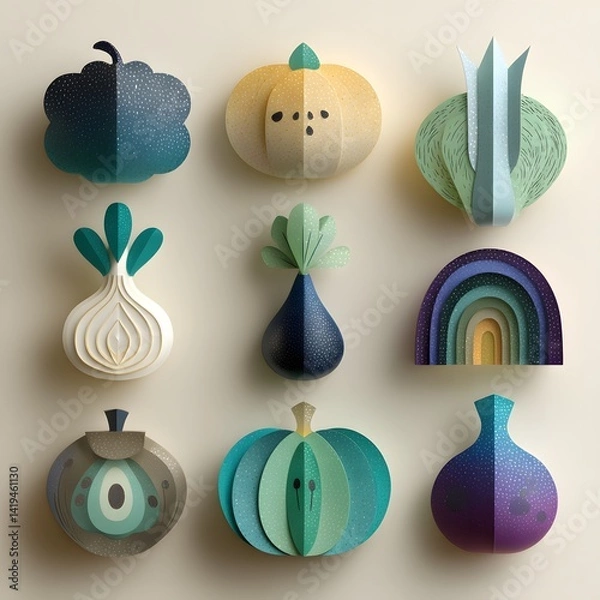 Fototapeta Artistic Assortment of Paper-Crafted Vegetables: A captivating display of colorful paper-crafted vegetables, each meticulously sculpted with artistic precision.