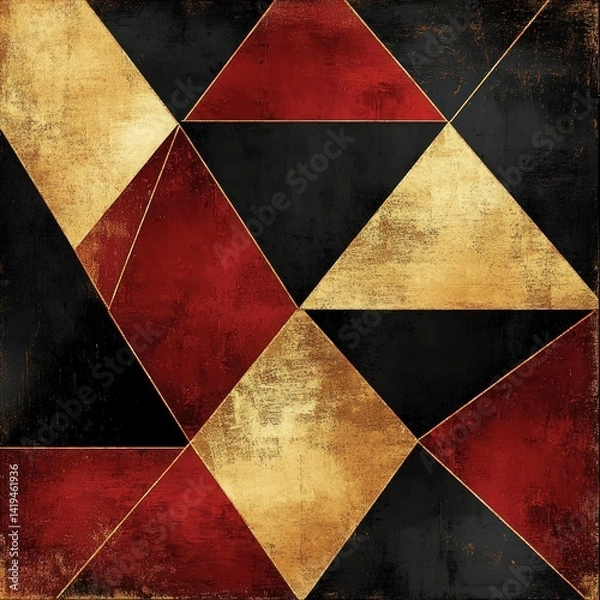 Fototapeta Bold Triangular Abstract in Red and Gold Geometric Luxury Background