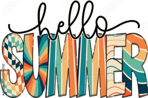 Obraz Summer T-shirt Design, Hello Summer SVG PNG, Retro Summer SVG PNG, Retro Summer T-shirt Design, retro beach svg PNG, summer sublimation, retro vintage summer vibes sunset svg png, summer vector art