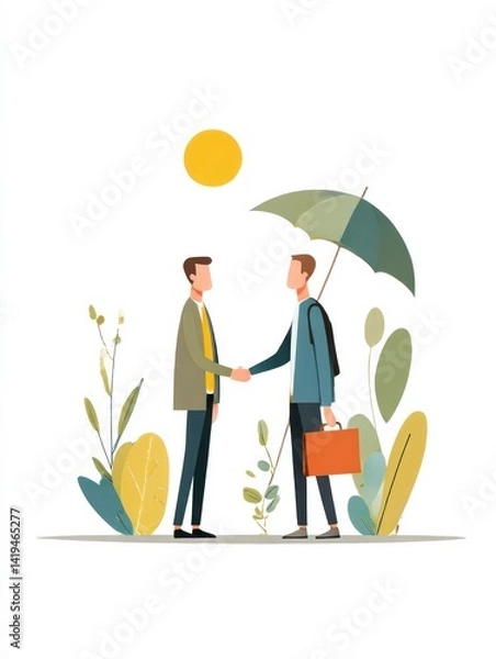 Obraz Insurance Agent and Client Shaking Hands After Agreement – Professional Minimalist Illustration