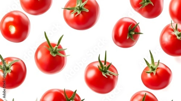 Fototapeta Fresh Tomatoes Falling on a Transparent Background in Bright Light