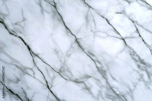 Fototapeta close up view of white marble stone texture featuring intricate gray veining, creating luxurious and elegant appearance. This natural stone surface is perfect for various design applications