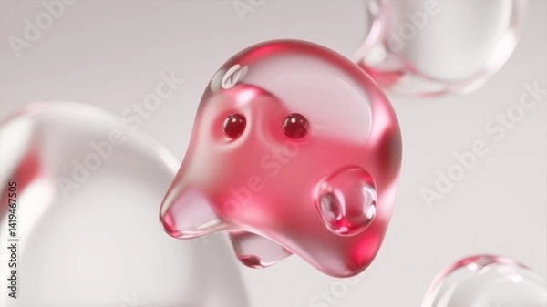 Fototapeta Jelly 3D render of a cute, simple, amorphous creature resembling a friendly blob. Made of translucent pink or blue jelly material with a very smooth liquid texture. Maybe two simple dot eyes embedded 