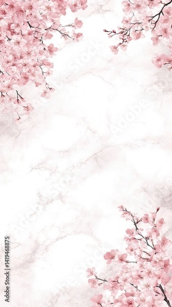 Fototapeta Cherry blossoms on marble background with soft pink petals