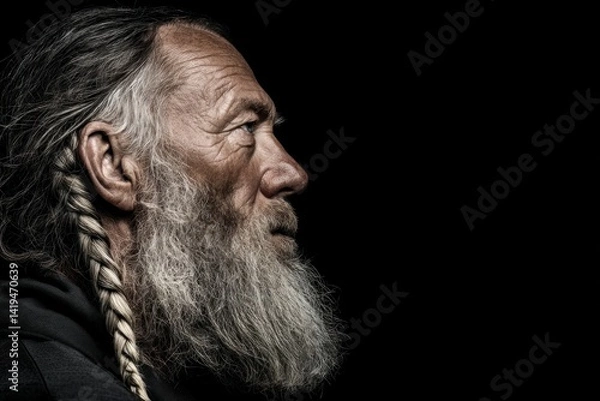 Obraz Wise Viking Elder in Dramatic Side Profile – Minimalist Portrait with Natural Light