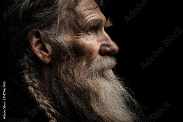 Obraz Wise Viking Elder in Dramatic Side Profile – Minimalist Portrait with Natural Light