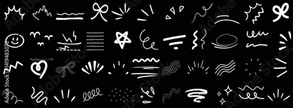 Fototapeta doodle scribble line element illustration set with star, heart, wave, and bow. Perfect for playful design, art projects, and creative graphics collection for versatile use