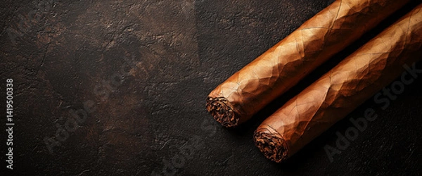 Fototapeta Cuban cigars isolated on a black background with copy space.