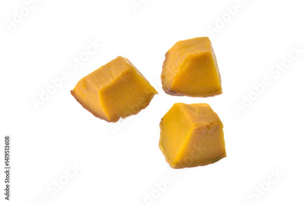 Fototapeta Slices of streamed pumpkin isolated on white background.
