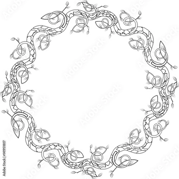 Fototapeta Round frame with leaves and branches. Vector illustration for card, invitations or congratulations with space for your text