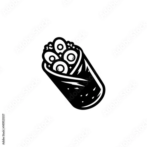 Fototapeta Minimalist vector logo of spring roll with chopsticks, representing Asian and American fusion snack 