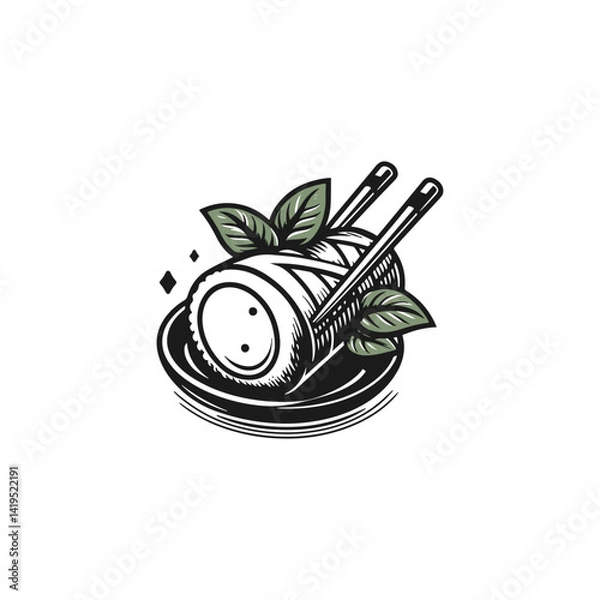 Fototapeta Outline vector of traditional lumpia spring rolls stacked neatly on serving plate illustration 