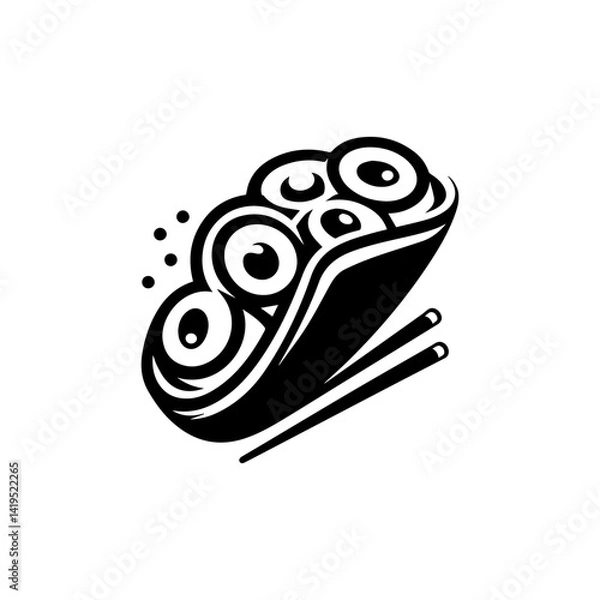Fototapeta Cylindrical spring rolls stacked on round plate in lumpia logo vector style illustration