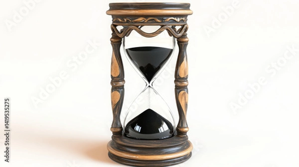 Fototapeta A wooden clock with a black face and hands