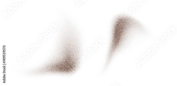 Fototapeta Coffee powder chocolate cocoa dust, brown sandy background. Cacao bean particles swirl and splash in realistic motion. Ground cinnamon and sugar scatter in fresh spiral wave design.