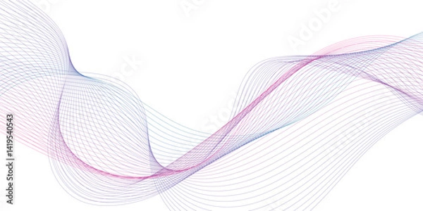Fototapeta Abstract modern colorful wavy stylized blend liens on white background. Blending gradient colors. Digital frequency track equalizer. 