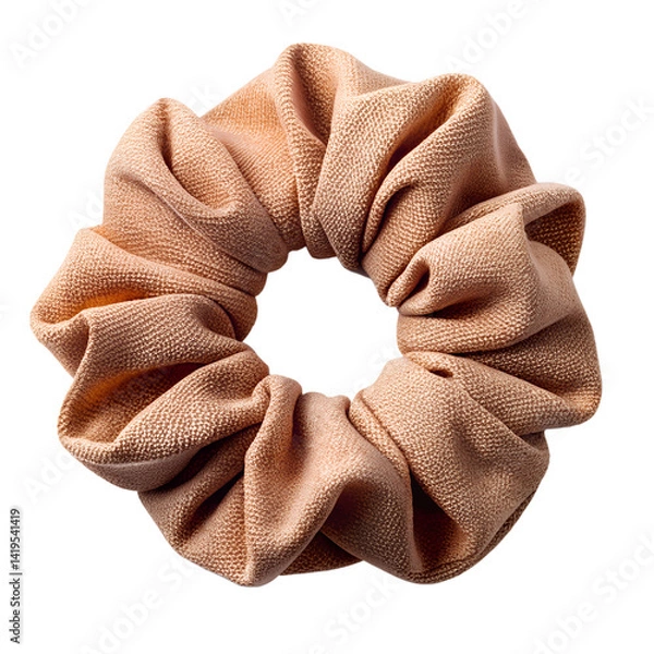 Fototapeta Tan fabric scrunchie hair accessory item isolated on transparent background