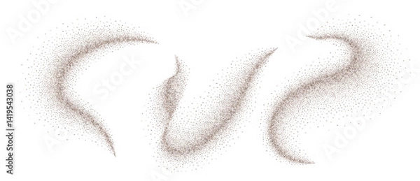 Fototapeta Coffee powder chocolate cocoa dust, brown sandy background. Cacao bean particles swirl and splash in realistic motion. Ground cinnamon and sugar scatter in fresh spiral wave design.