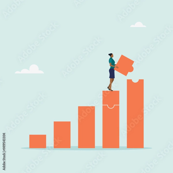 Fototapeta Business concepts character creates target sales with puzzle. Business work about sales profit related to hard work. Vector illustration.	