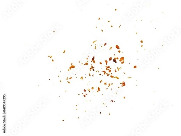 Fototapeta Dried red chili powder flying. Grainy scatterings of spicy burst . Splashes of red pepper powder.Overlay effect chilli or paprika spice splatters.