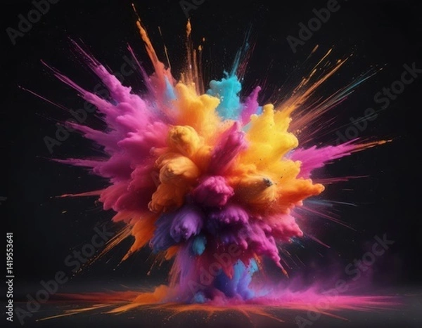 Fototapeta Vibrant powder bursts, exploding colors against black  ,  dynamic,  burst