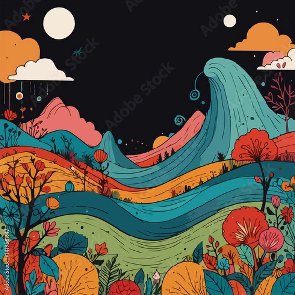 Fototapeta autumn landscape with trees and clouds