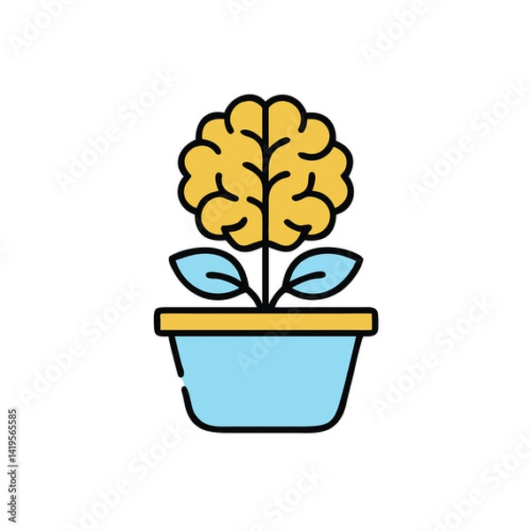 Obraz brain pot sprouting plant on white background